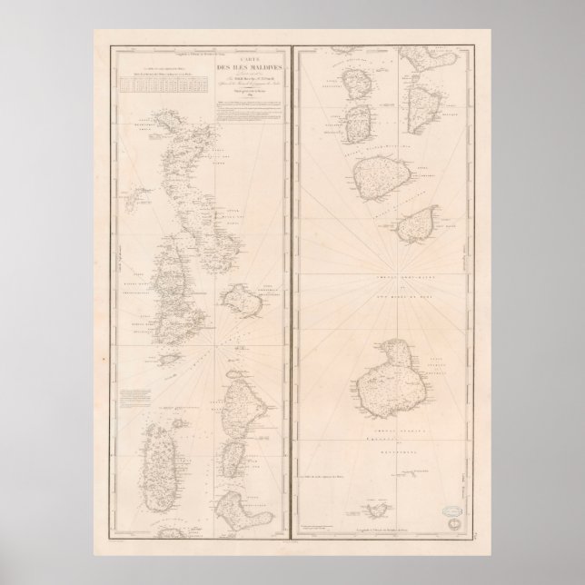 Póster Mapa de las antiguas islas de Maldivas (1841) Viej (Frente)