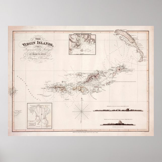 Póster Mapa de las antiguas Islas Vírgenes (1821) (Frente)