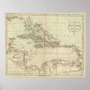 Póster Mapa de las Antillas