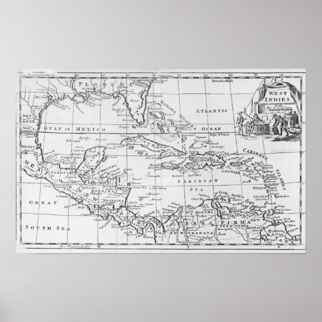 Póster Mapa de las Antillas (Frente)