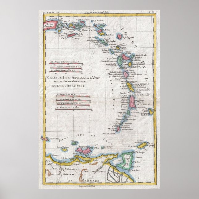 Póster Mapa de las Antillas (1780) (Frente)