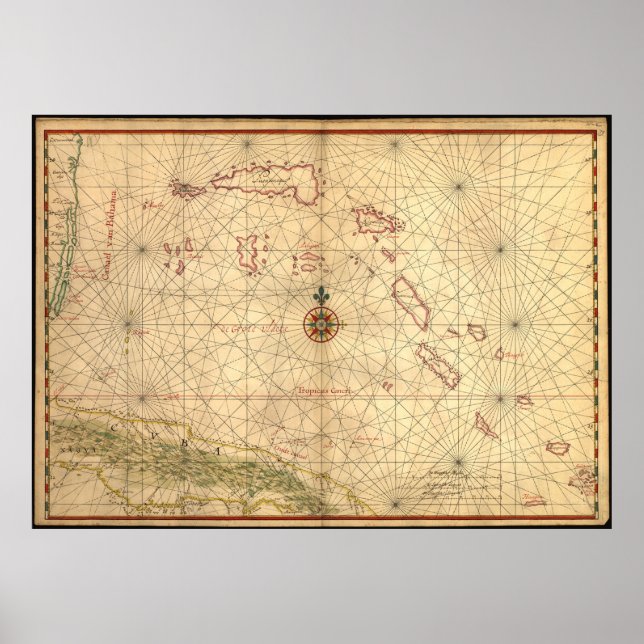 Póster Mapa de las Bahamas (1650) (Frente)