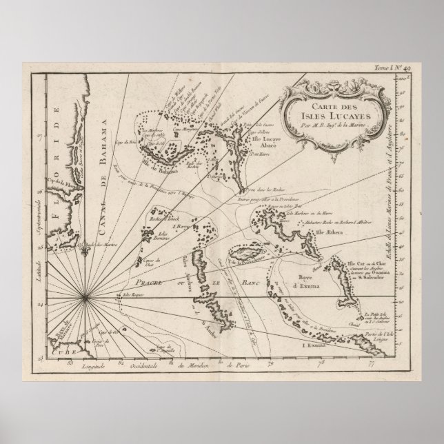 Póster Mapa de las Bahamas (1764) (Frente)