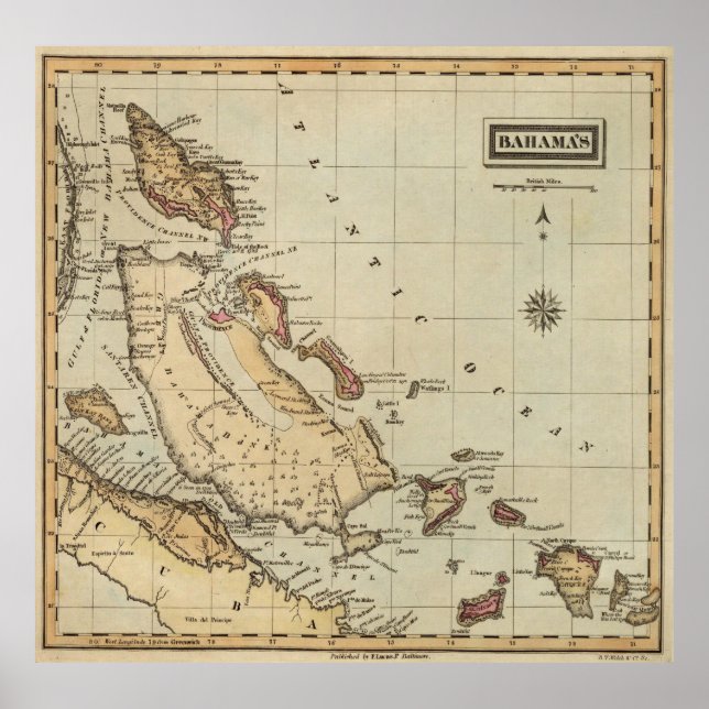 Póster Mapa de las Bahamas (1823) (Frente)