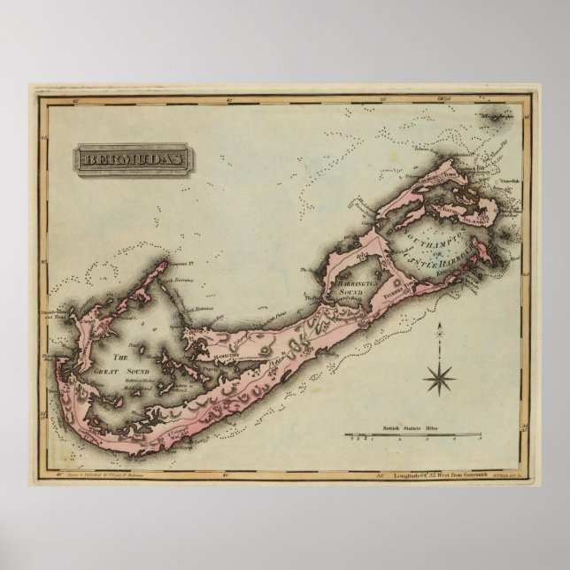 Póster Mapa de las Bermudas (1823) (Frente)