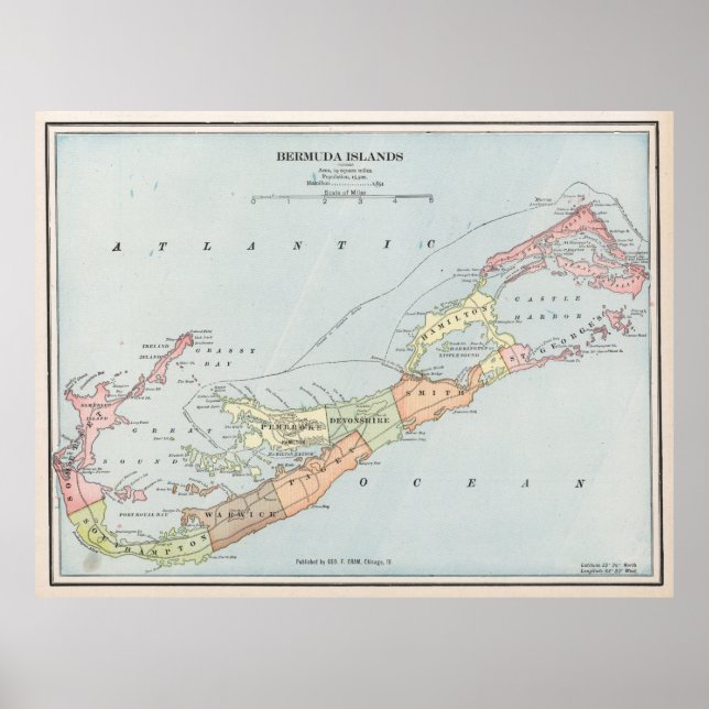Póster Mapa de las Bermudas (1901) (Frente)
