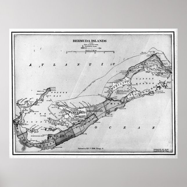 Póster Mapa de las Bermudas (1901) BW (Frente)