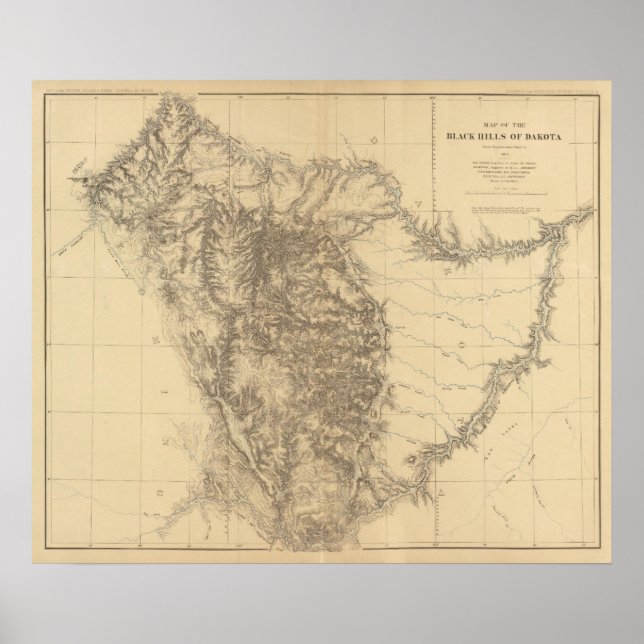 Póster Mapa de las Black Hills de Dakota (Frente)