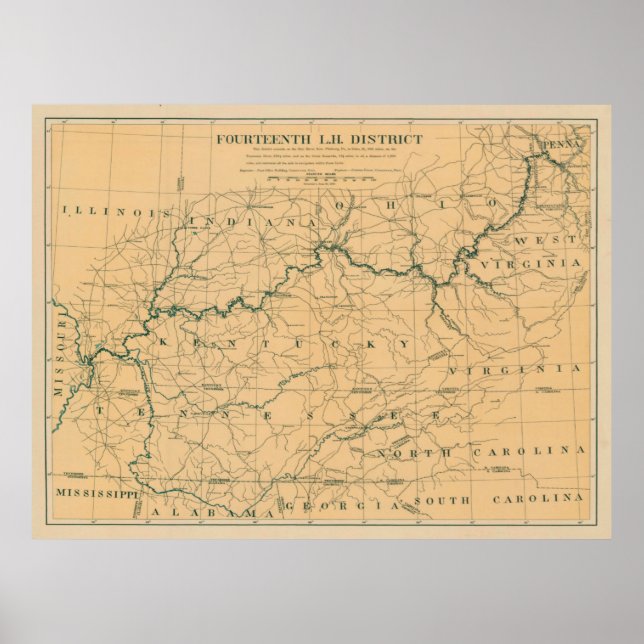 Póster Mapa de las casas de luz del río Ohio (1897) (Frente)