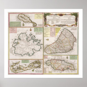 Póster Mapa de las colonias inglesas en el Caribe, pub.