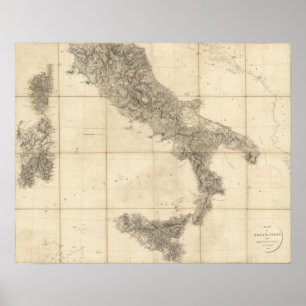 Póster Mapa de las costas del sur de Italia y adyacentes