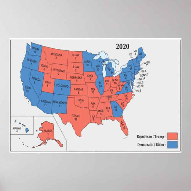 Póster Mapa de las elecciones del Colegio Electoral 2020 (Frente)