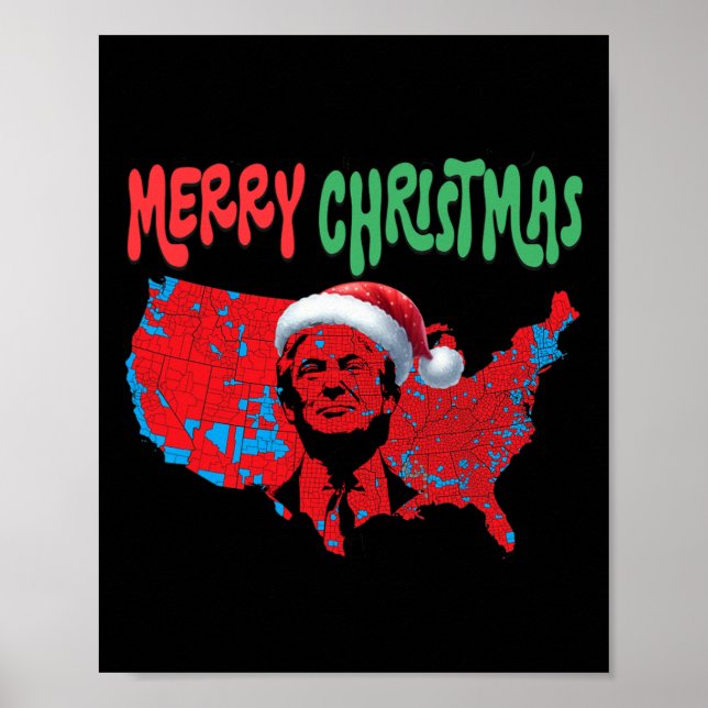 Póster Mapa de las elecciones rojas de Trump Feliz Navida (Frente)