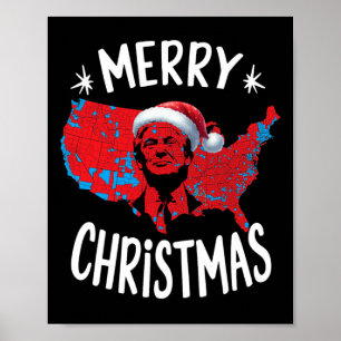 Póster Mapa de las elecciones rojas de Trump Feliz Navida