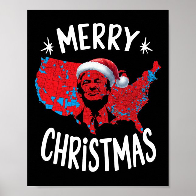 Póster Mapa de las elecciones rojas de Trump Feliz Navida (Frente)
