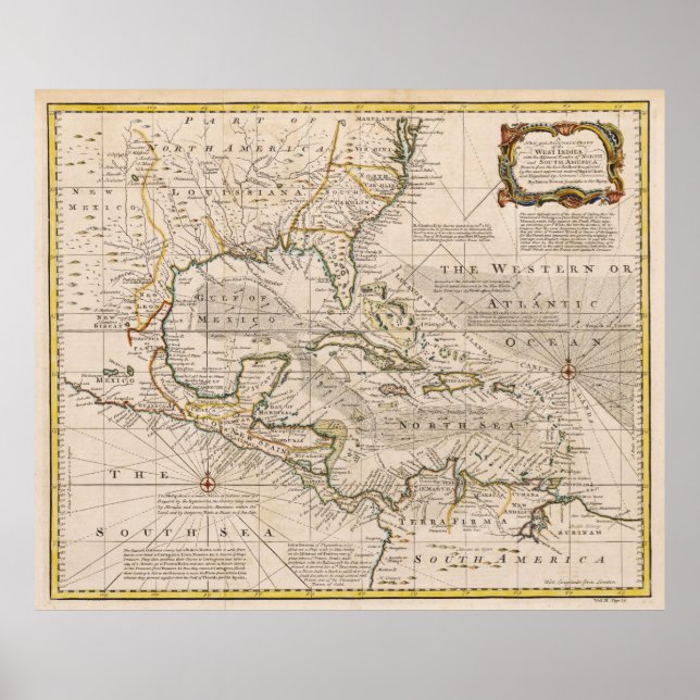 Póster Mapa de las Indias Occidentales de 1720 de Emanuel (Frente)