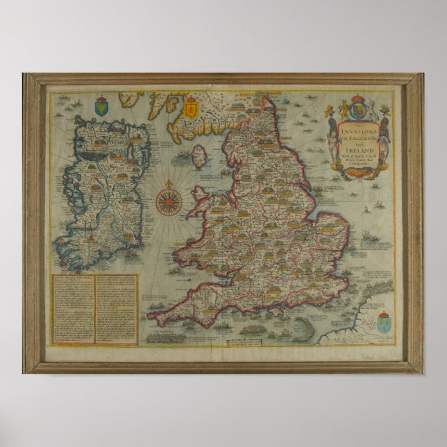 Póster Mapa de las invasiones de Inglaterra e Irlanda (Frente)