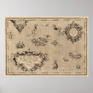 Póster Mapa de las Islas Azores (1608)