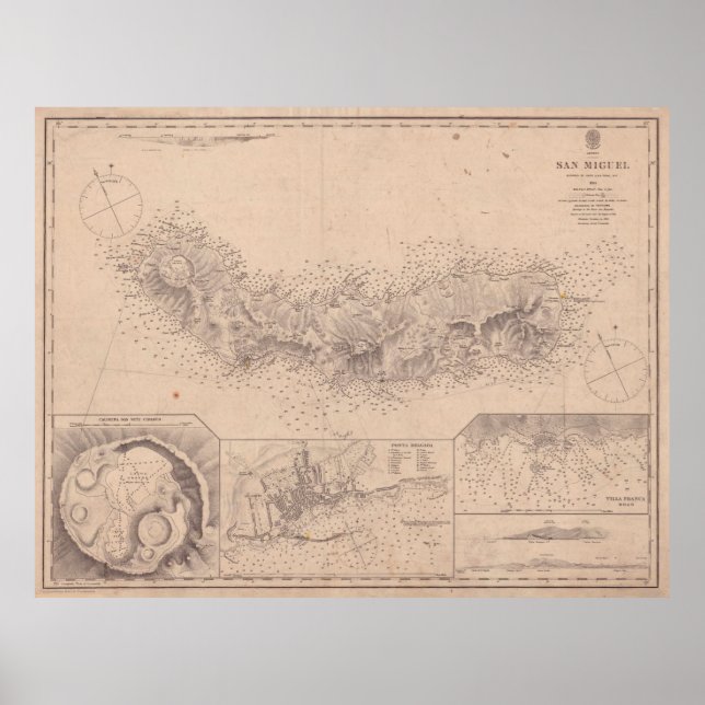 Póster Mapa de las Islas Azores de San Miguel (1854) (Frente)