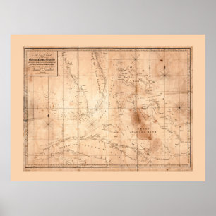 Póster Mapa de las Islas Bahama (1817)