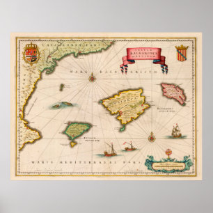 Póster Mapa de las Islas Baleares (1640)
