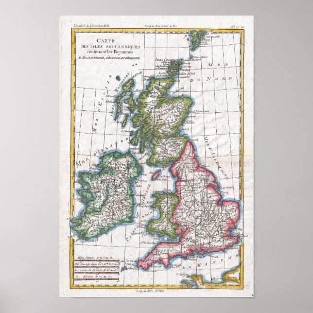 Póster Mapa de las Islas Británicas (1780) (Frente)
