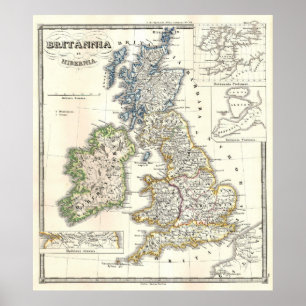Póster Mapa de las Islas Británicas (1855)