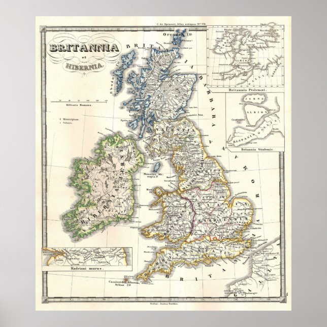 Póster Mapa de las Islas Británicas (1855) (Frente)