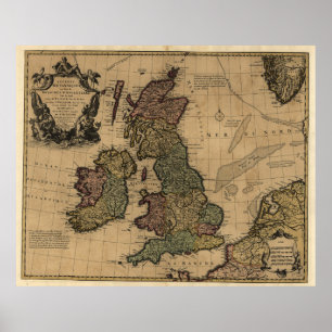 Póster Mapa de las Islas Británicas (años 1700)