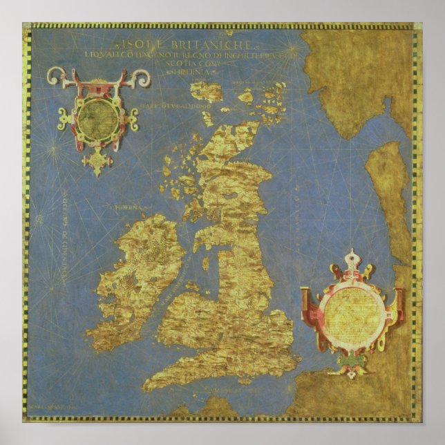 Póster Mapa de las Islas Británicas del siglo XVI (Frente)