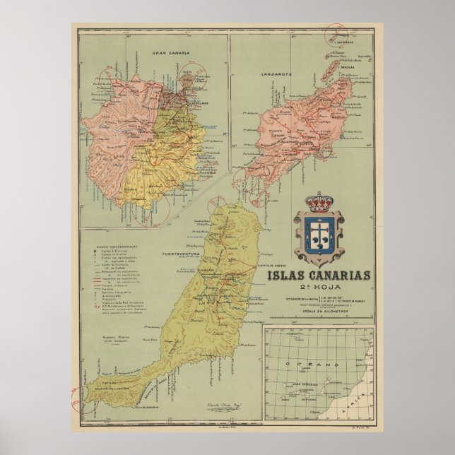 Póster Mapa de las Islas Canarias (1916) (Frente)