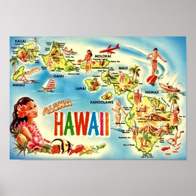 Póster Mapa de las islas de Hawái antiguas (Frente)