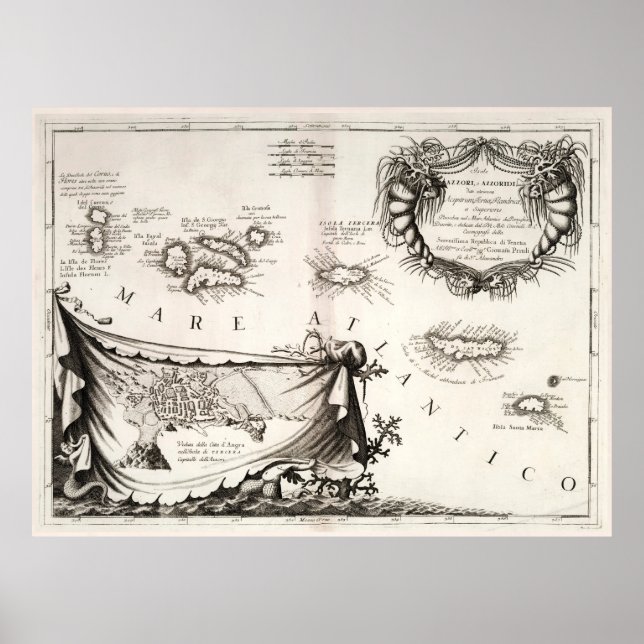 Póster Mapa de las islas de las antiguas Azores (1690) Po (Frente)