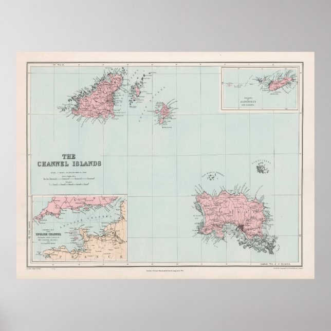 Póster Mapa de las Islas del Canal Antiguo (1904) Guernse (Frente)