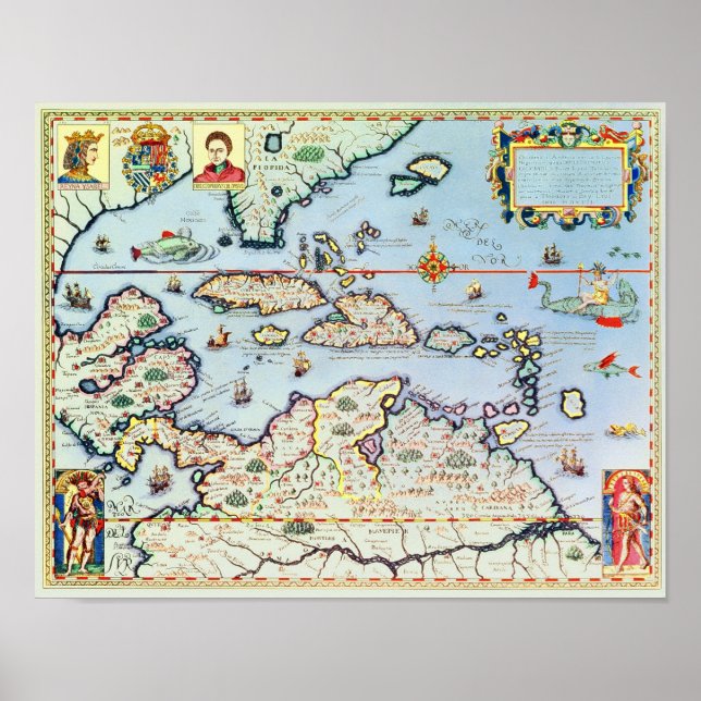 Póster Mapa de las islas del Caribe (Frente)