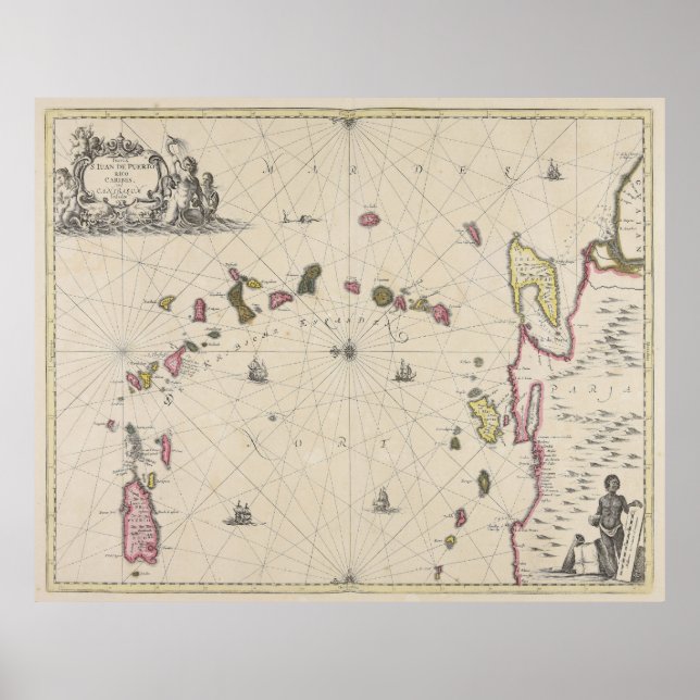 Póster Mapa de las Islas del Caribe (1700) (Frente)