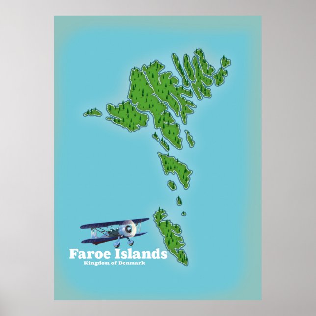 Póster Mapa de las Islas Feroe Reino de Dinamarca (Frente)