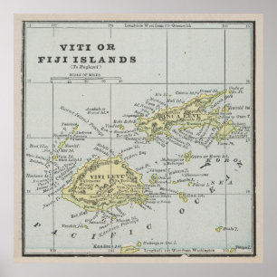Póster Mapa de las Islas Fiji Vintage (1901)
