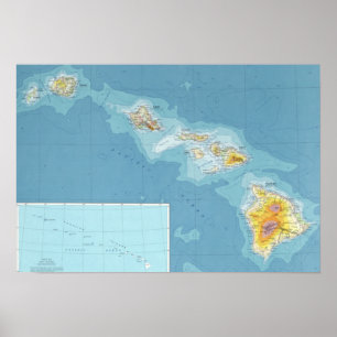 Póster Mapa de las Islas Hawái