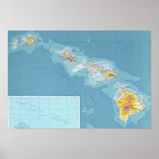 Póster Mapa de las Islas Hawái (Frente)