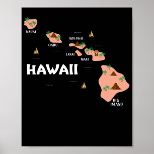 Póster Mapa de las Islas Hawái