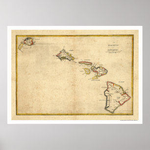 Póster Mapa de las Islas Hawaianas por Kalama 1837