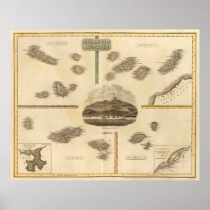 Póster Mapa de las islas Vintage, Cabo Verde, Canarias