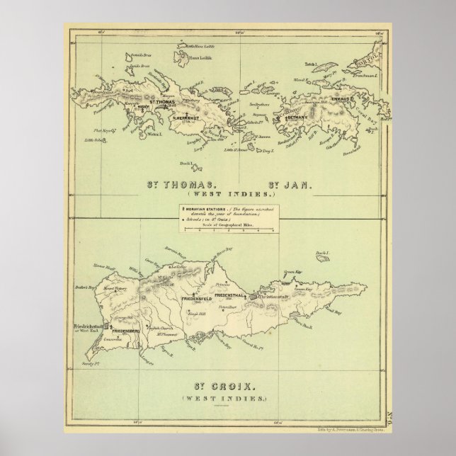 Póster Mapa de las Islas Vírgenes (1853) (Frente)