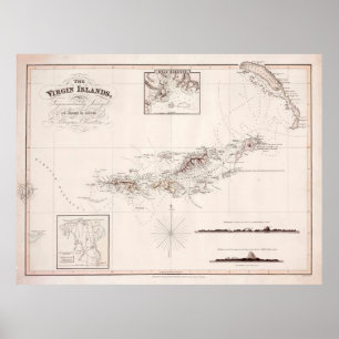 Póster Mapa de las Islas Vírgenes Antiguas (1821) 