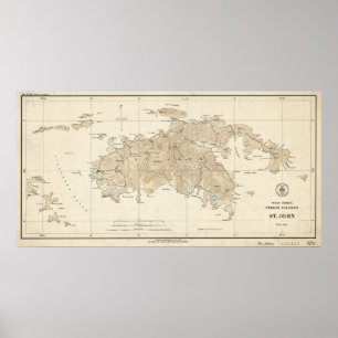 Póster Mapa de las Islas Vírgenes de San Juan del vintage