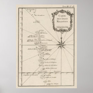Póster Mapa de las Maldivas Vintage (1764)