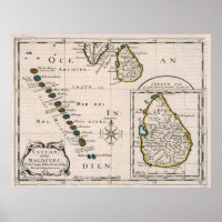 Mapa de las Maldivas y Sri Lanka antiguas (1652)