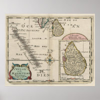 Mapa de las Maldivas y Sri Lanka antiguas (1705)