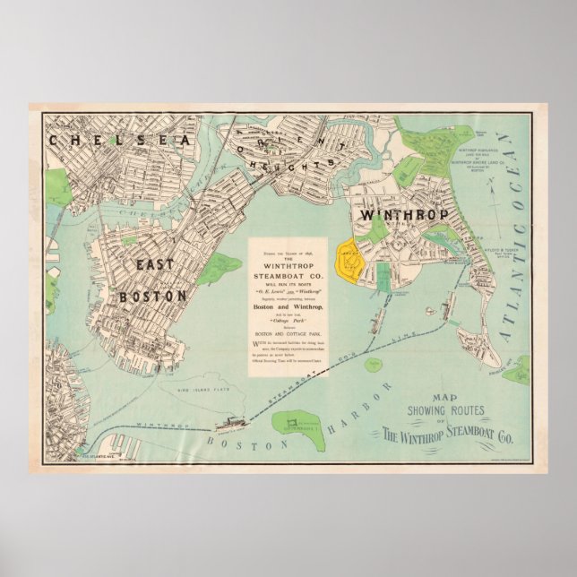 Póster Mapa de las MAMÁES del este de Boston, Winthrop y  (Frente)